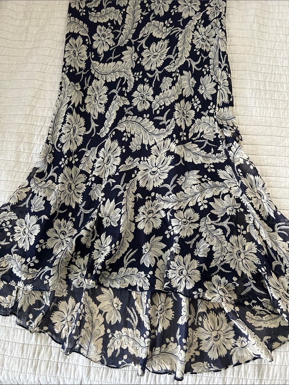 Ralph Lauren Vtg navy beige boho western country floral pull on midi skirt 10 L - Picture 13 of 13